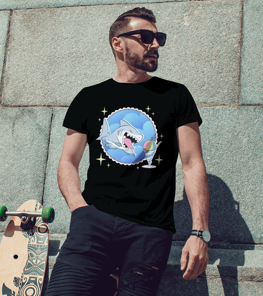 Shark Chasing Colorful Shaved Ice In Sky Circle With Stars T-Shirt