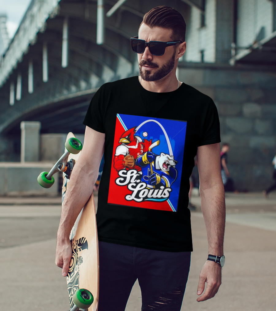 St Louis Cardinals Baseball Blues Hockey Arch Iconic Sports Team Collage T-Shirt