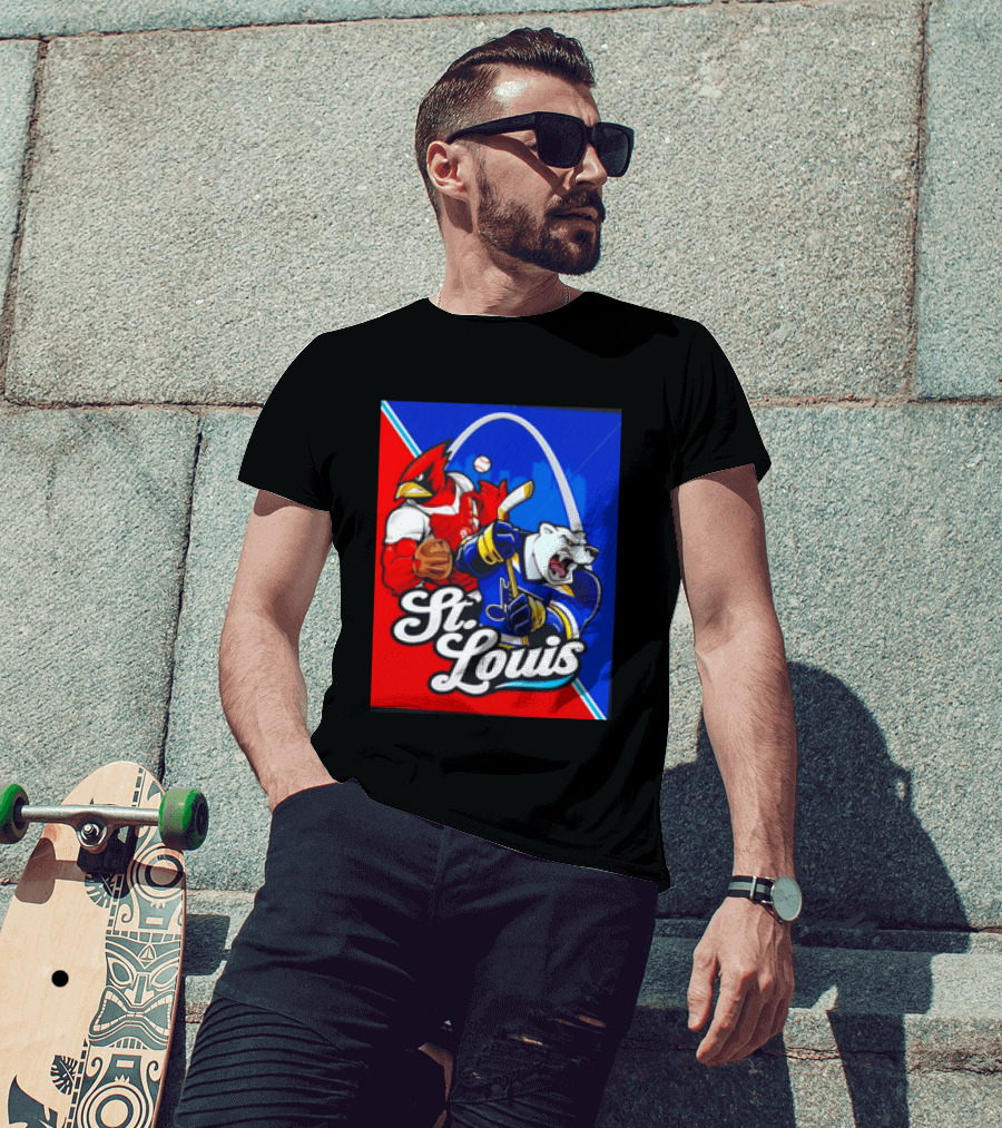 St Louis Cardinals Baseball Blues Hockey Arch Iconic Sports Team Collage T-Shirt