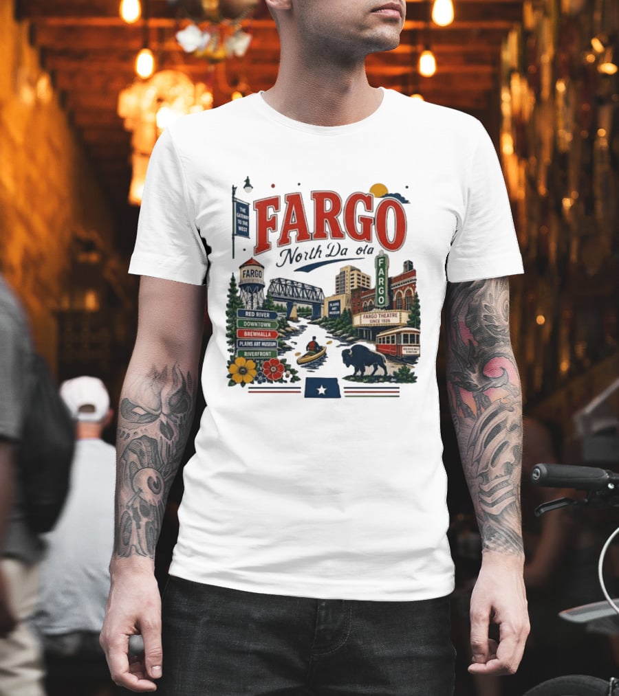 Fargo North Dakota Red River Downtown Brewhalla Plains Art Museum Riverfront Theatre T-Shirt