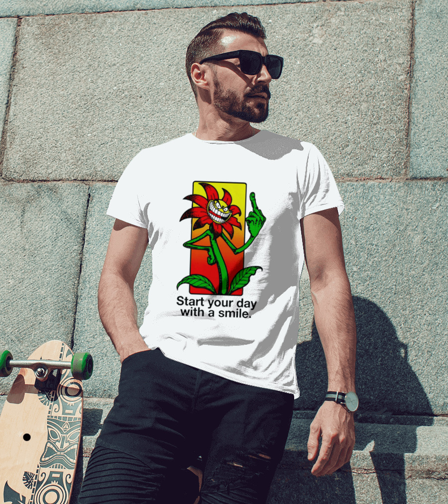 Start Your Day With A Smile Angry Flower Middle Finger T-Shirt