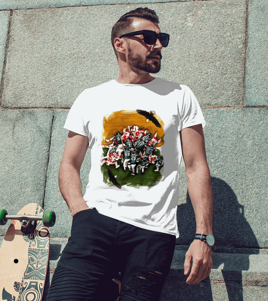 Philadelphia Eagles Tush Push Jalen Hurts Saquon Barkley Jason Kelce Action Play T-Shirt