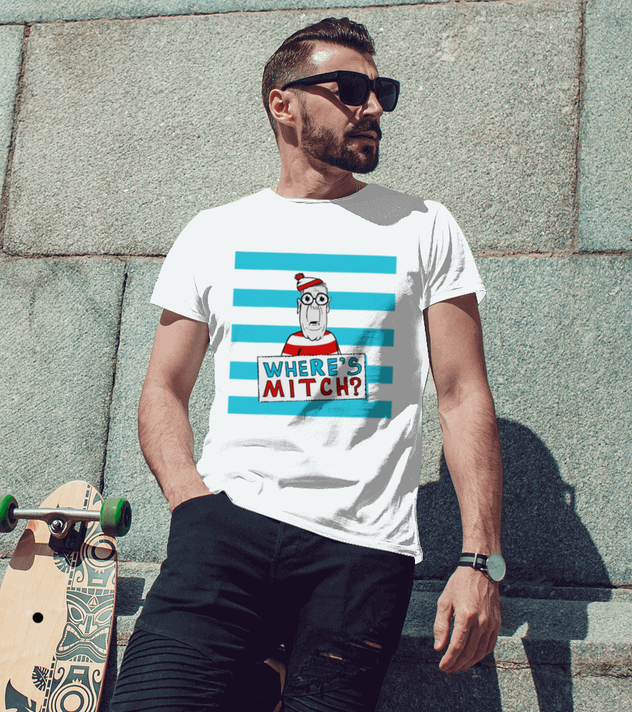 WHERE'S MITCH Striped Sweater Glasses Red Hat Humor T-Shirt