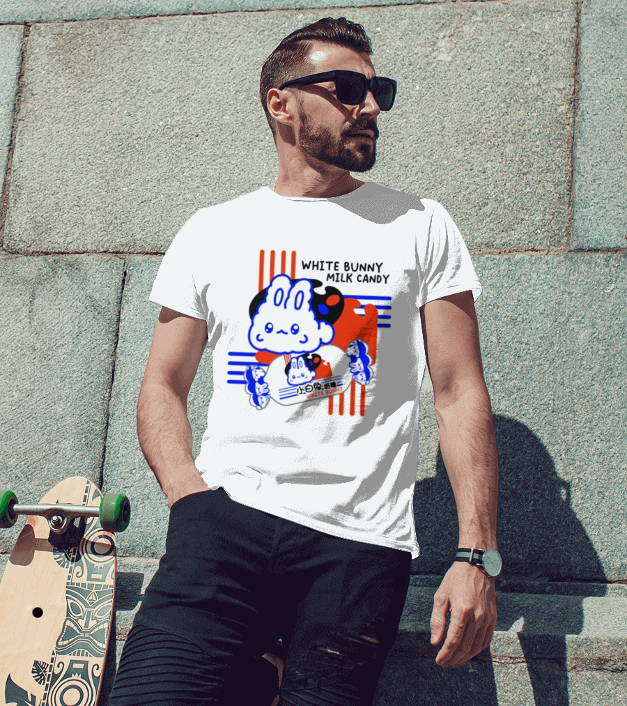 White Bunny Milk Candy Kawaii Asian Snacks Cute Blue Japanese T-Shirt