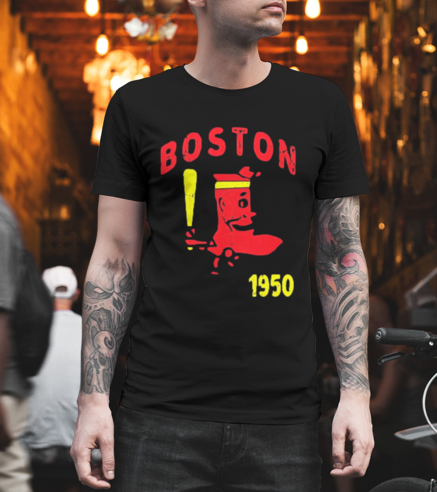 Boston 1950 Baseball Player Boot And Bat T-Shirt