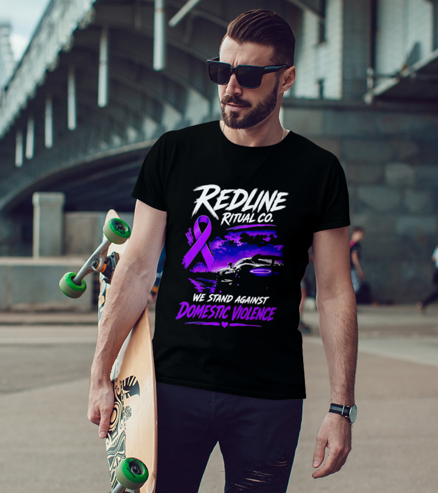 Redline Ritual Co Purple Ribbon We Stand Against Domestic Violence T-Shirt