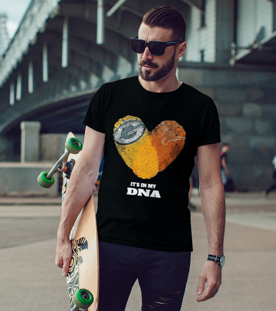 Green Bay Packers Texas Longhorns Heart Shape Fingerprints It's In My DNA T-Shirt