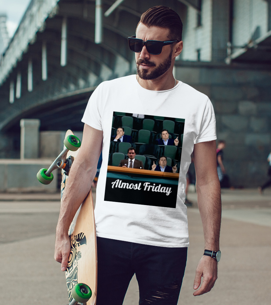 Almost Friday Meme With Roger Federer And Jonah Hill In Audience T-Shirt