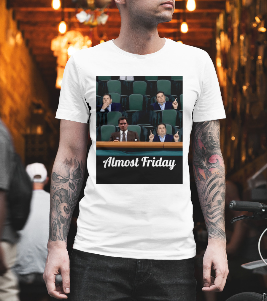 Almost Friday Meme With Roger Federer And Jonah Hill In Audience T-Shirt