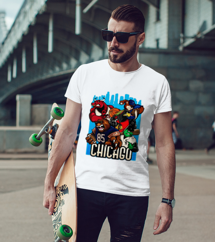 Chicago Bulls Bears Blackhawks Cubs White Sox Sports Team Characters T-Shirt