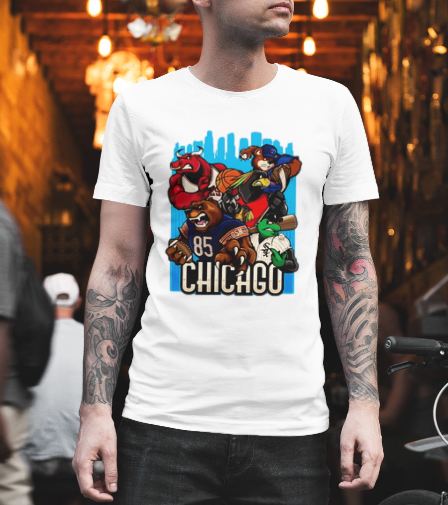 Chicago Bulls Bears Blackhawks Cubs White Sox Sports Team Characters T-Shirt