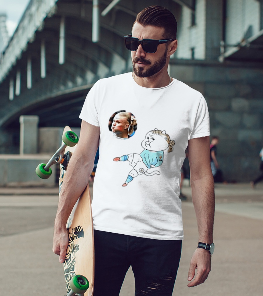 Erling Haaland Manchester City Cat Cartoon Football T-Shirt
