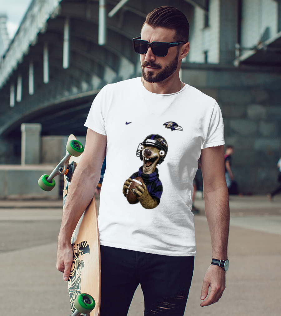 Sid The Sloth Baltimore Ravens Football Helmet And Ball Ravens Fan Gear T-Shirt