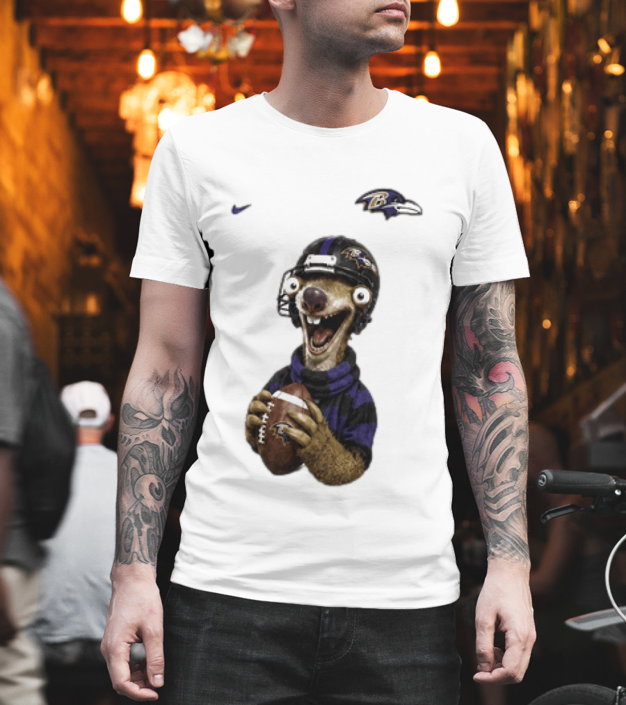 Sid The Sloth Baltimore Ravens Football Helmet And Ball Ravens Fan Gear T-Shirt