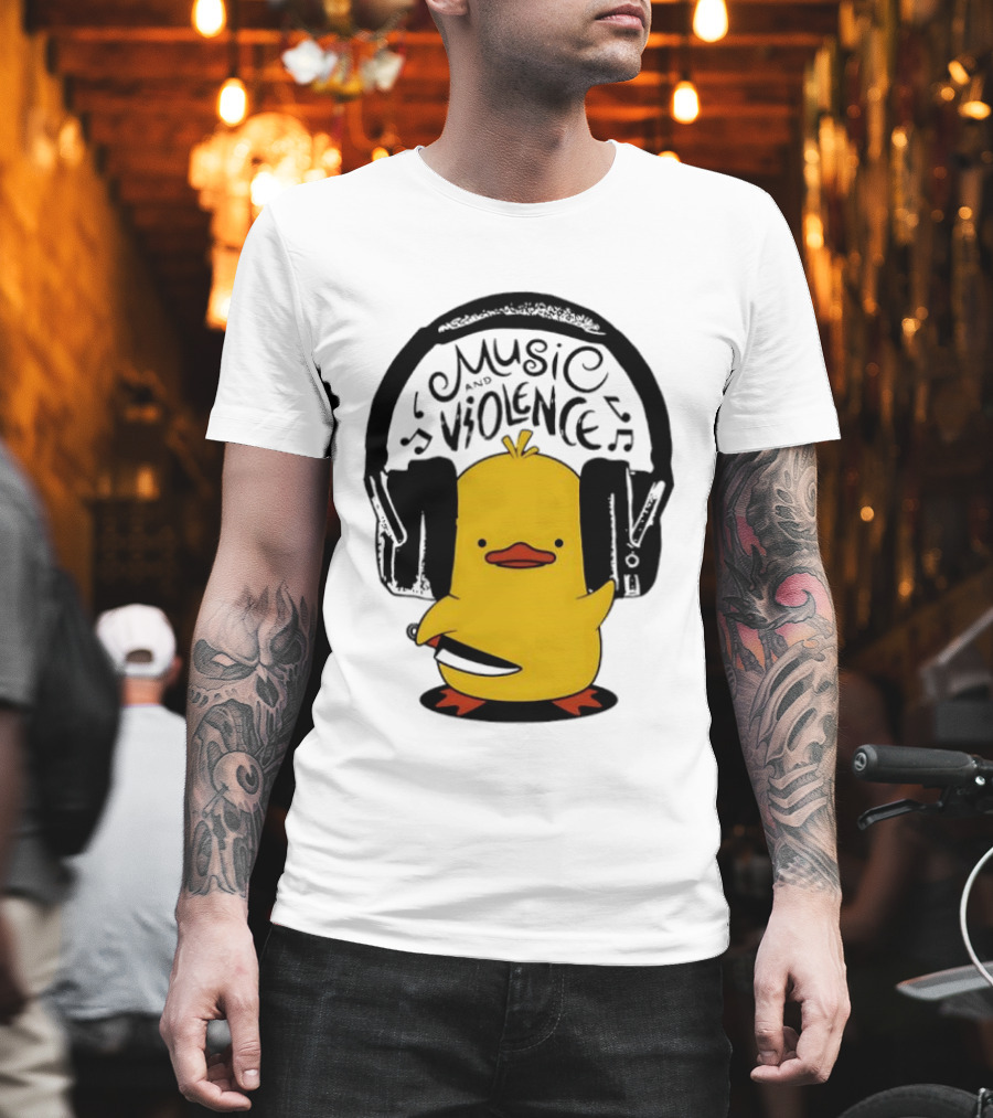 Murder Duck Music And Violence Headphones Knife Animal Bird T-Shirt