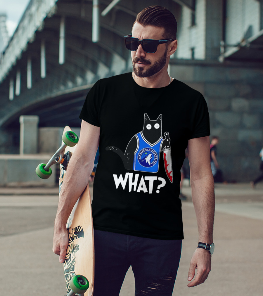 Minnesota Timberwolves Cat With Knife WHAT Halloween T-Shirt