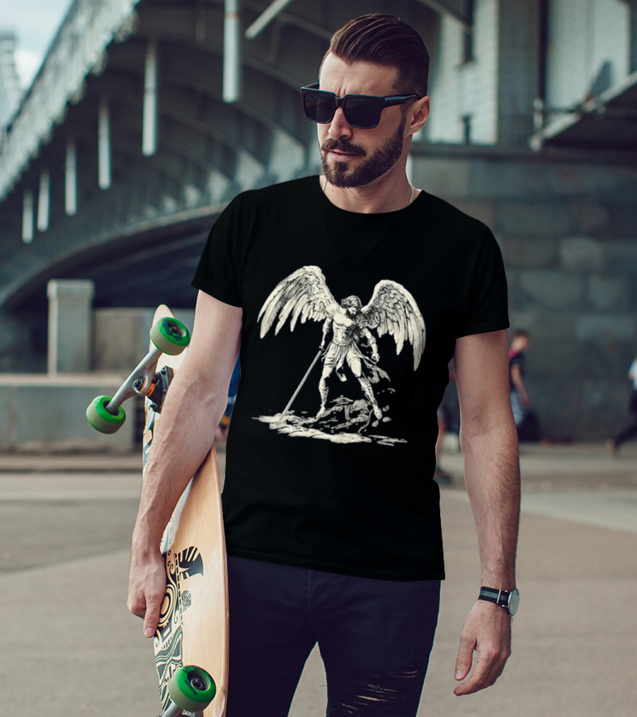 Saint Michael The Archangel Defeating Satan Biblical Christian Symbolism T-Shirt