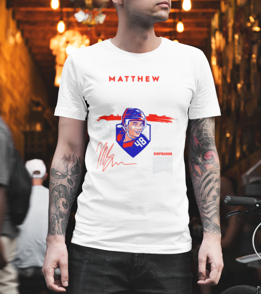 Matthew Schaefer New York Islanders 48 Spotlight Signature Helmets T-Shirt