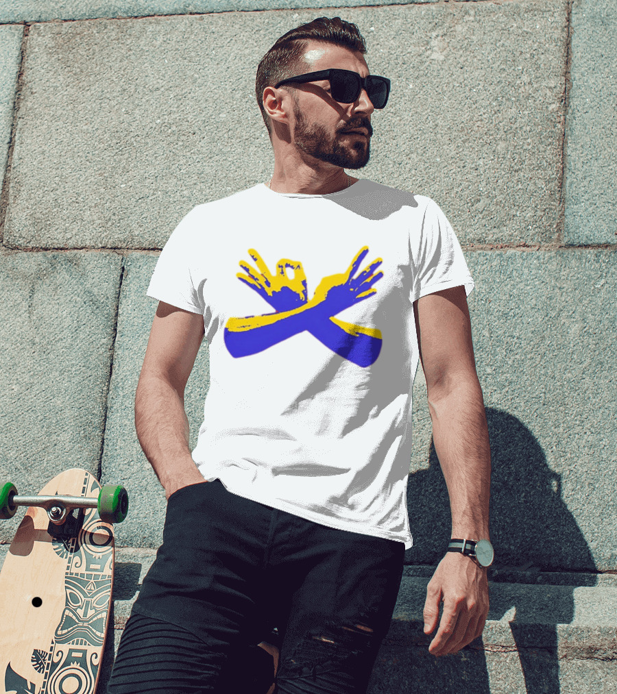Hand Gesture Okay Yellow Blue Crossed Hands T-Shirt