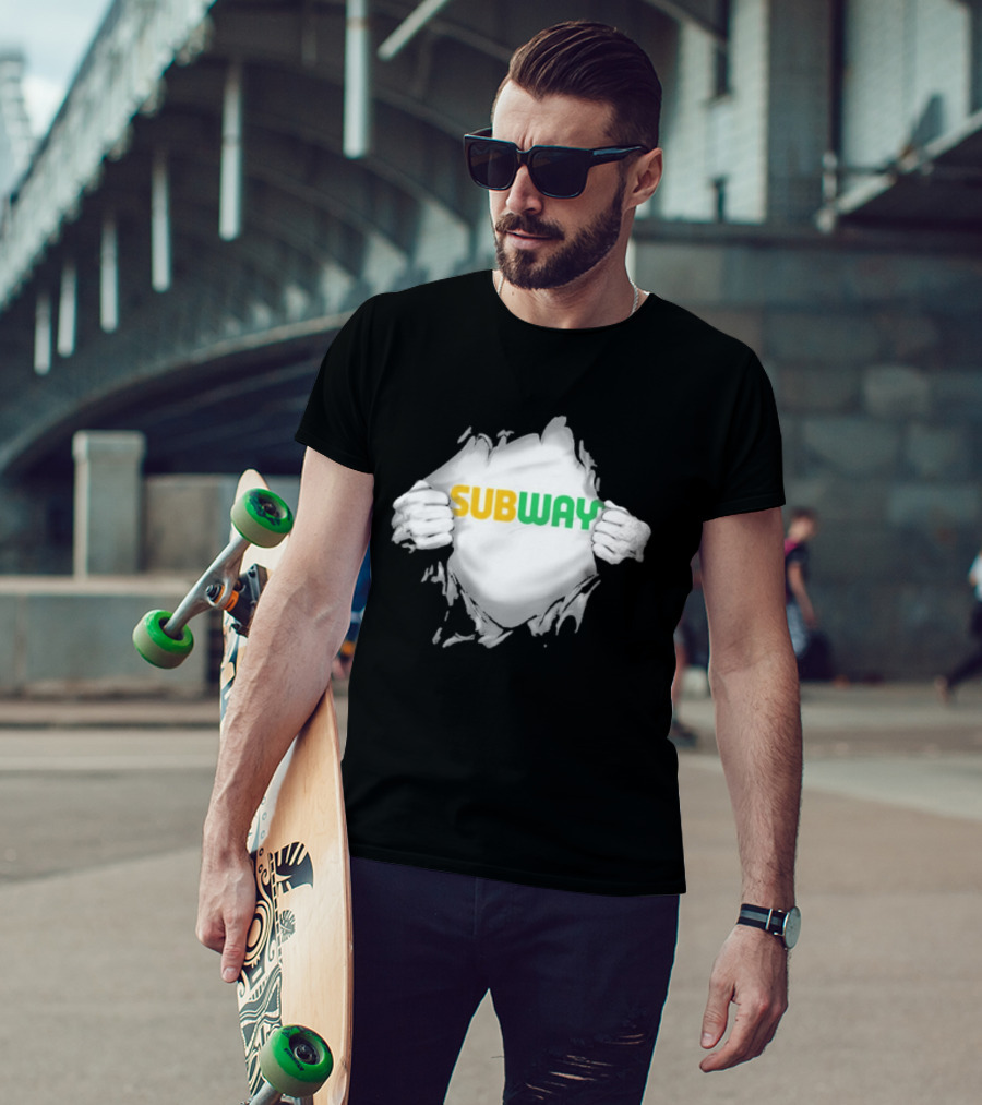 Subway Ripped Chest Superhero Torn Effect Employee Branding T-Shirt