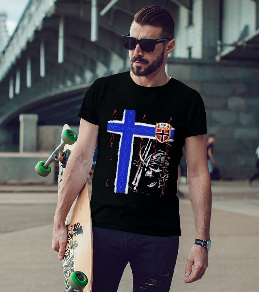 Norge Shield Cross Skull Warrior Norwegian Patriot Nordic T-Shirt