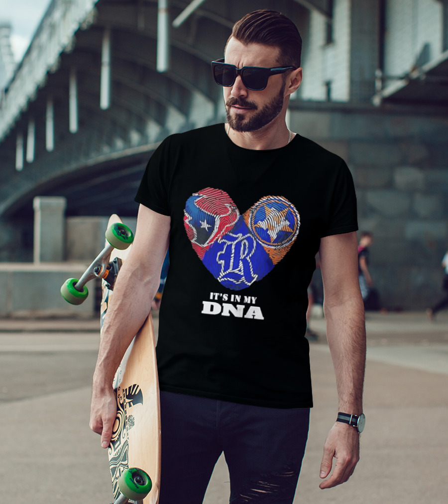 Texas Rangers Astros Fingerprint Heart It's In My DNA T-Shirt