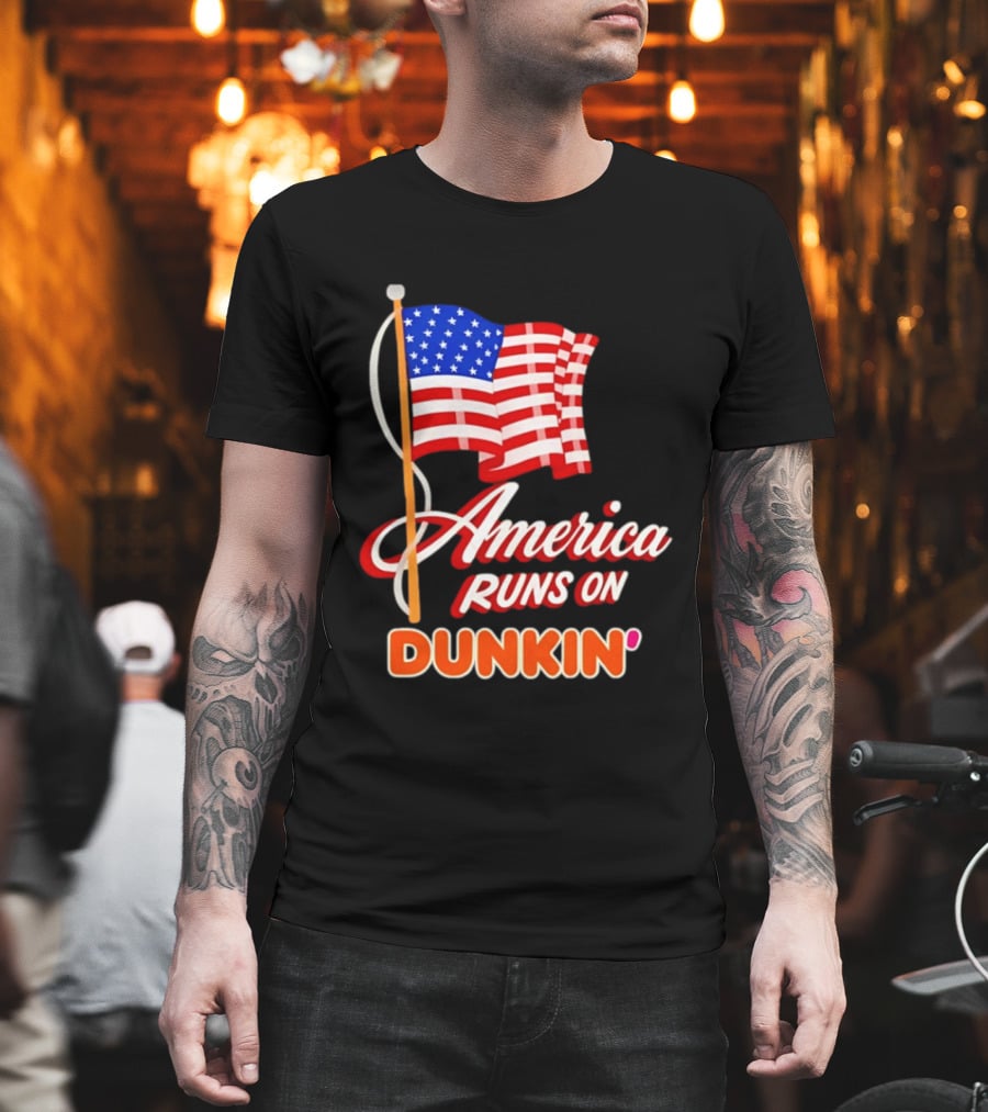 Patriotic America Runs On Dunkin' American Flag Pride T-Shirt