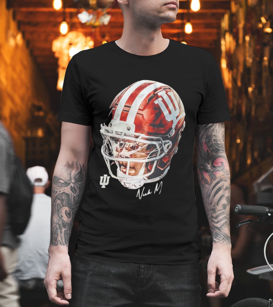 Nick Marsh Indiana University Football Helmet IU Iconic Red And White T-Shirt