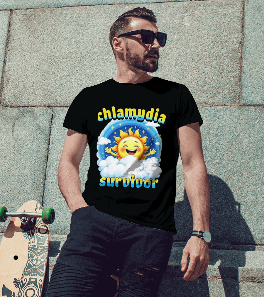 Chlamydia Survivor Sun Cartoon Humor Clouds Sky T-Shirt