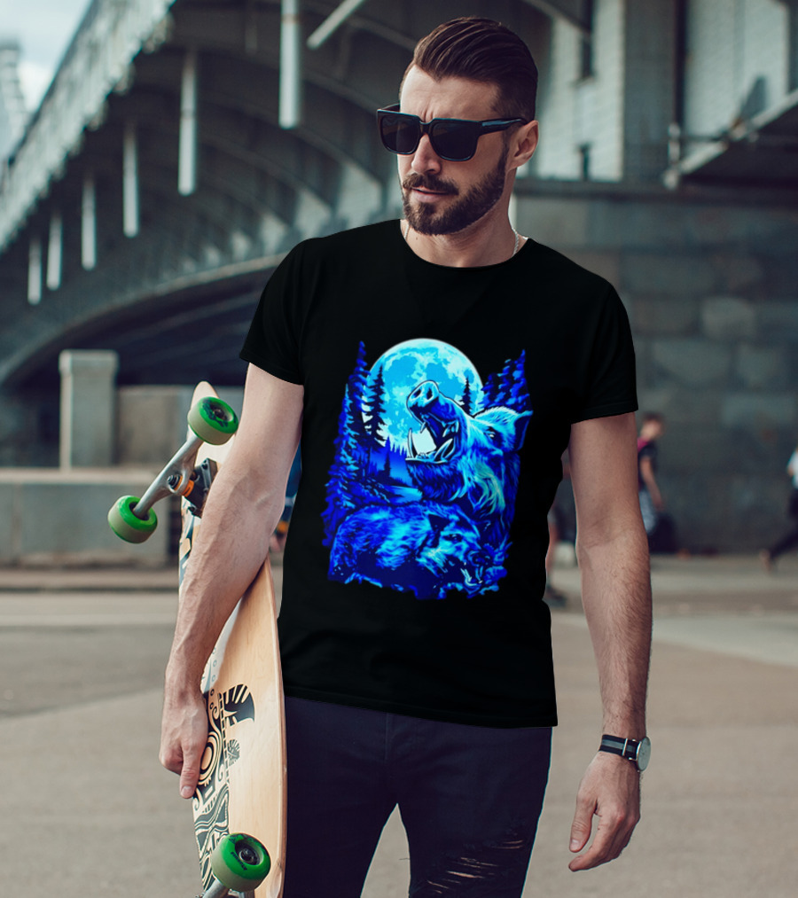 Wild Boar Forest Moonlight Wildlife Night Nature T-Shirt