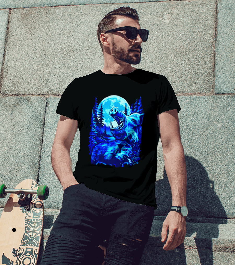 Wild Boar Forest Moonlight Wildlife Night Nature T-Shirt