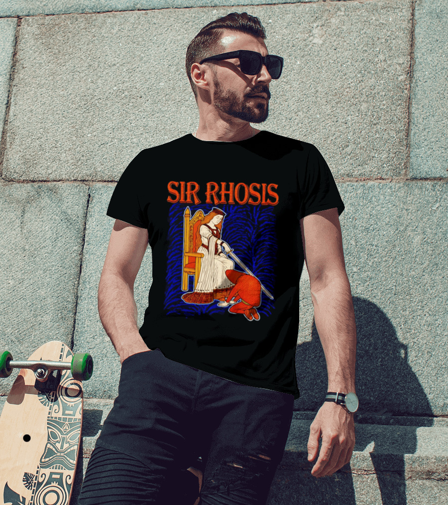 Sir Rhosis Medieval Pun Queen Knight Kneeling T-Shirt