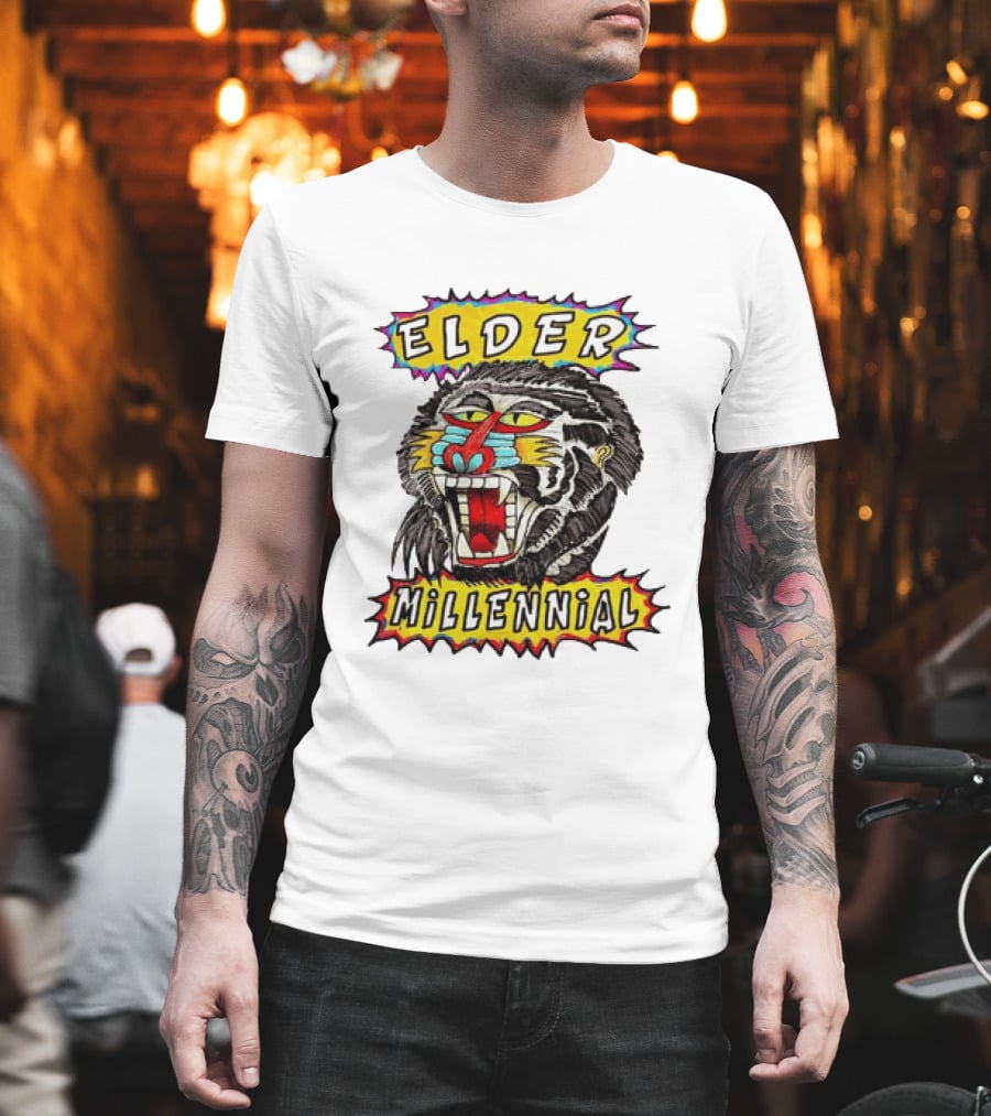 Elder Millennial Baboon Primate Roaring Head T-Shirt