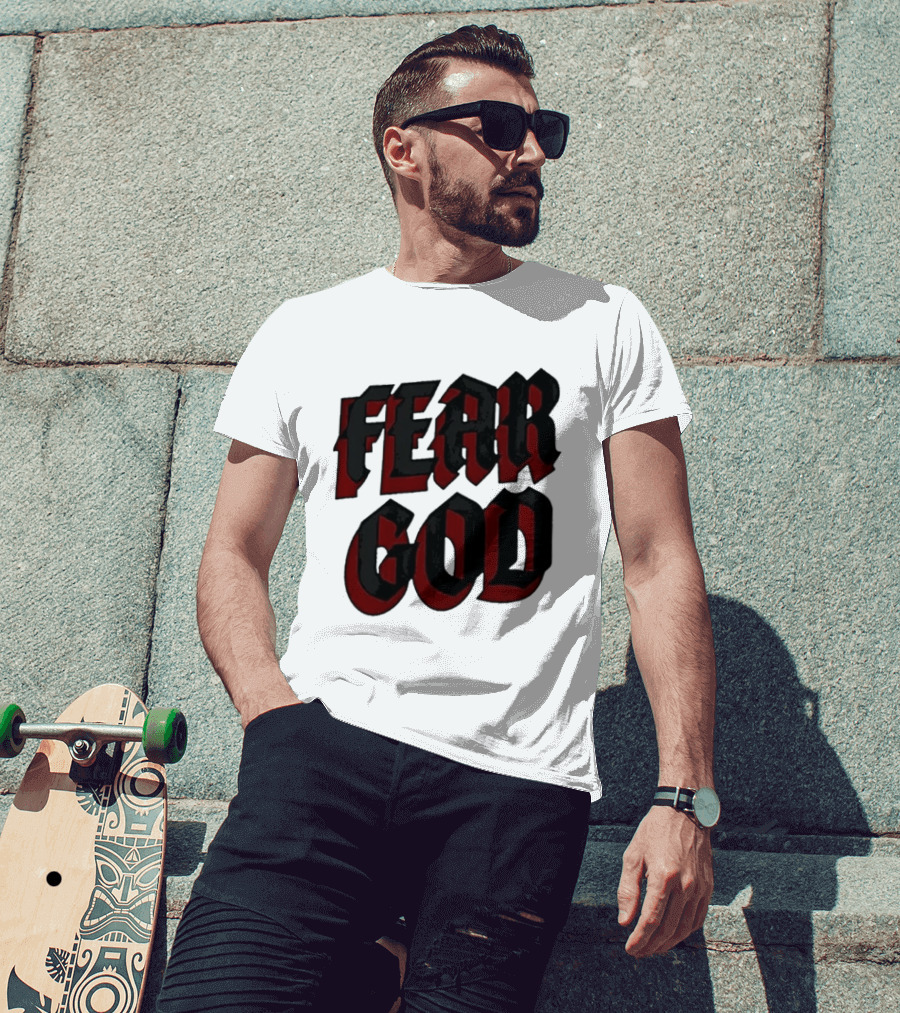 Fear God Script Faith Minimalist Religious Gothic Lettering T-Shirt