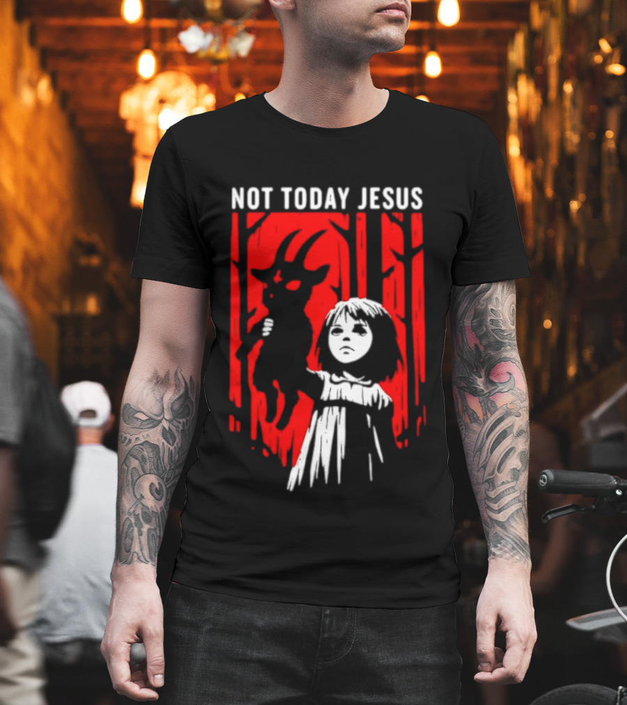 Not Today Jesus Baphomet Occult Girl Goth Dark Aesthetic Horror T-Shirt