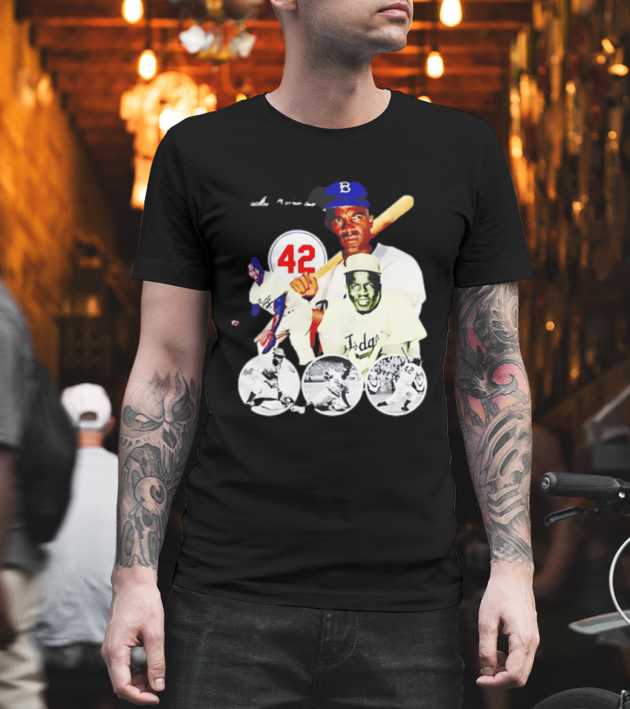 Jackie Robinson Dodgers 42 Baseball Legend Iconic Player Collage T-Shirt