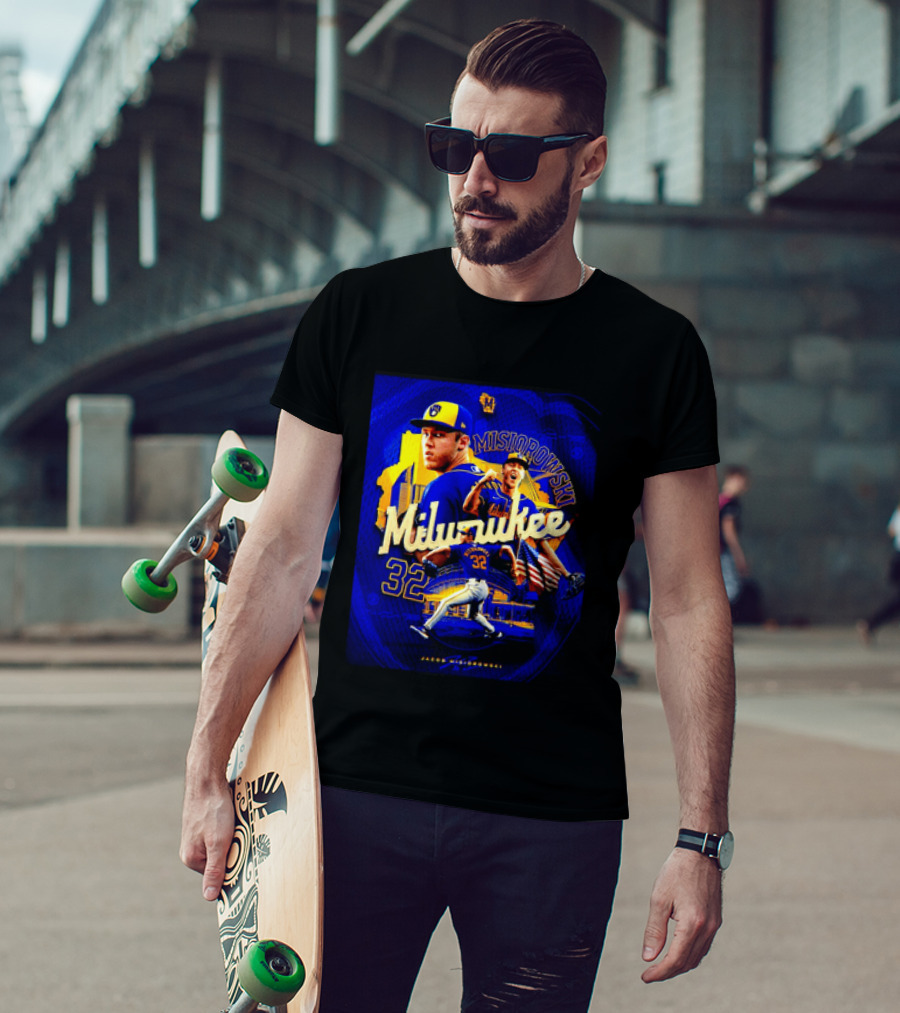 Jacob Misiorowski Milwaukee Brewers Number 32 Baseball Pitcher Milwaukee Skyline T-Shirt