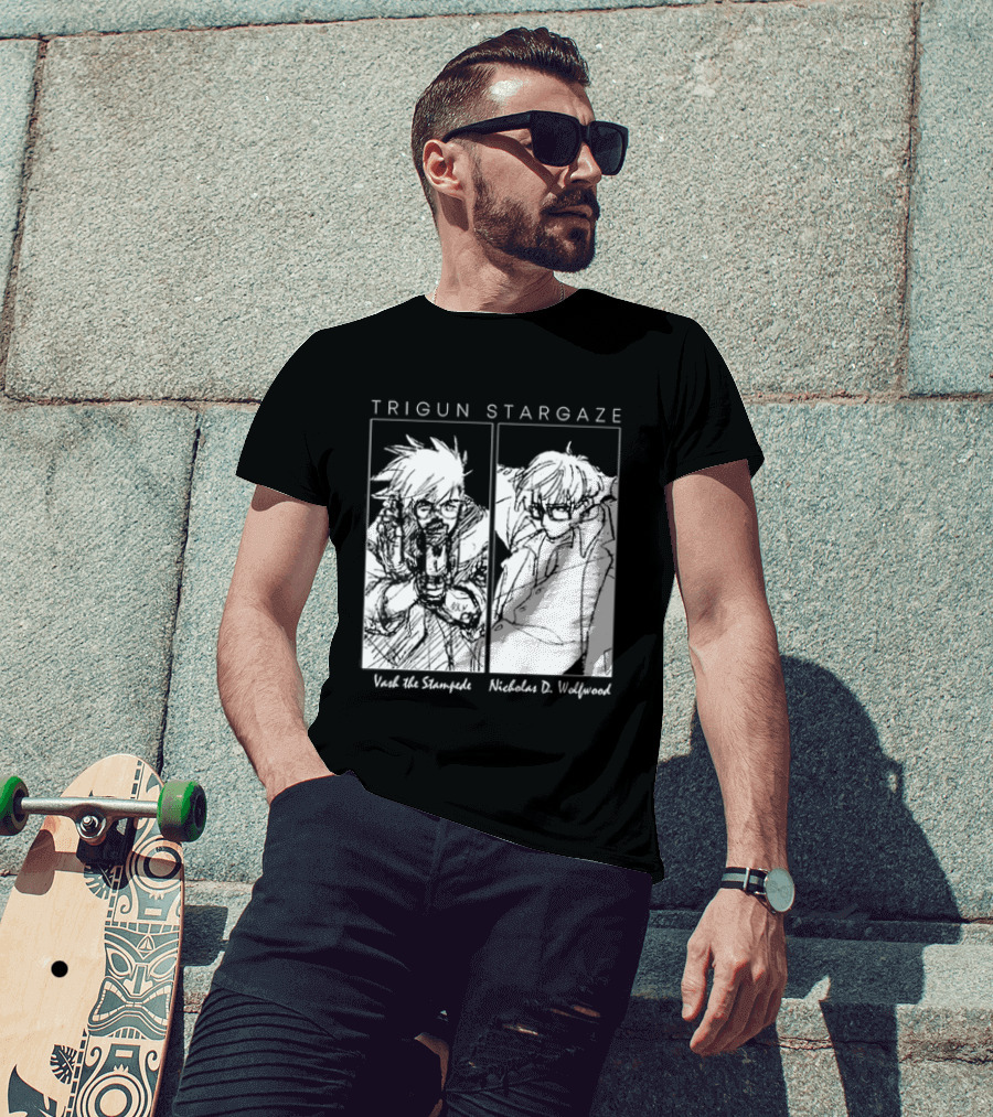Trigun Stargaze Vash The Stampede Nicholas D. Wolfwood Manga T-Shirt