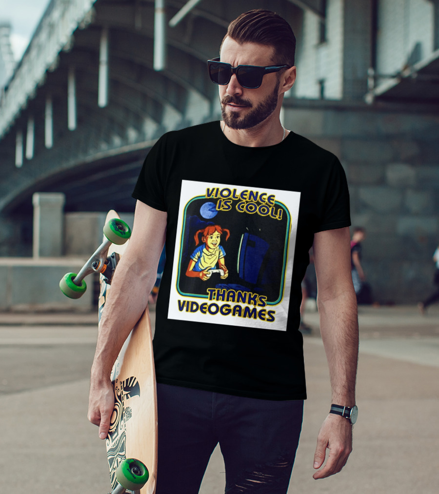 Violence Is Cool Thanks Videogames Retro Gamer Girl Controller Moon T-Shirt