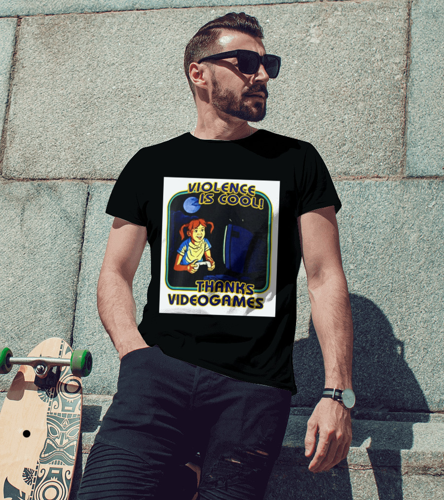 Violence Is Cool Thanks Videogames Retro Gamer Girl Controller Moon T-Shirt
