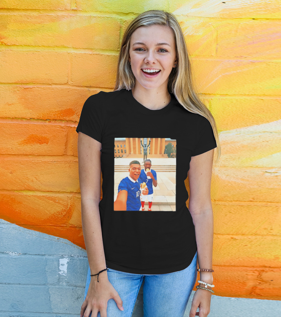 Ousmane Dembele Kylian Mbappe Philadelphia Museum Iconic Pose T-Shirt