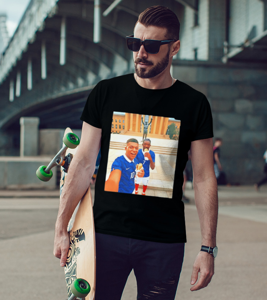 Ousmane Dembele Kylian Mbappe Philadelphia Museum Iconic Pose T-Shirt