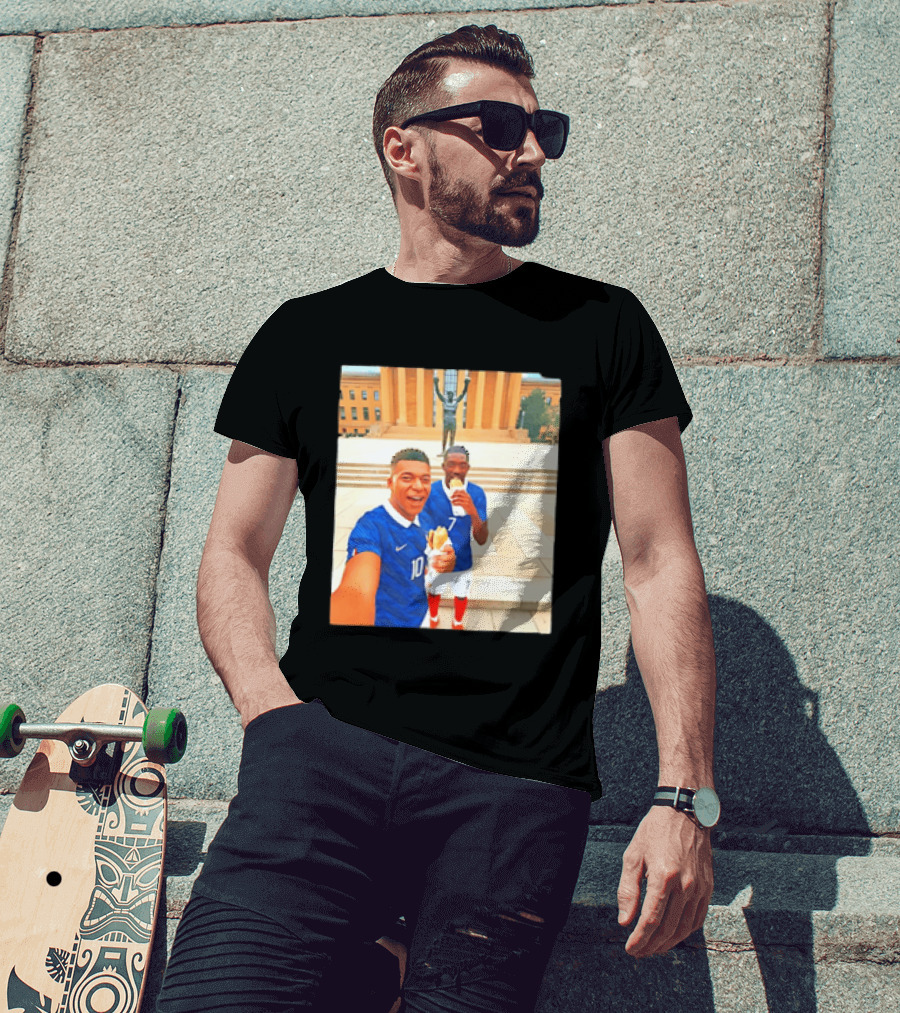 Ousmane Dembele Kylian Mbappe Philadelphia Museum Iconic Pose T-Shirt