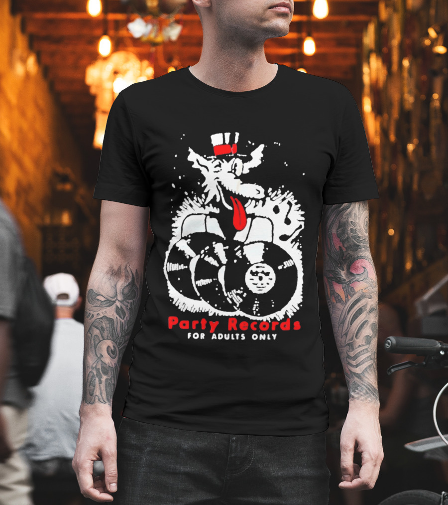 Party Records For Adults Only Wolf Vinyl Spinning T-Shirt