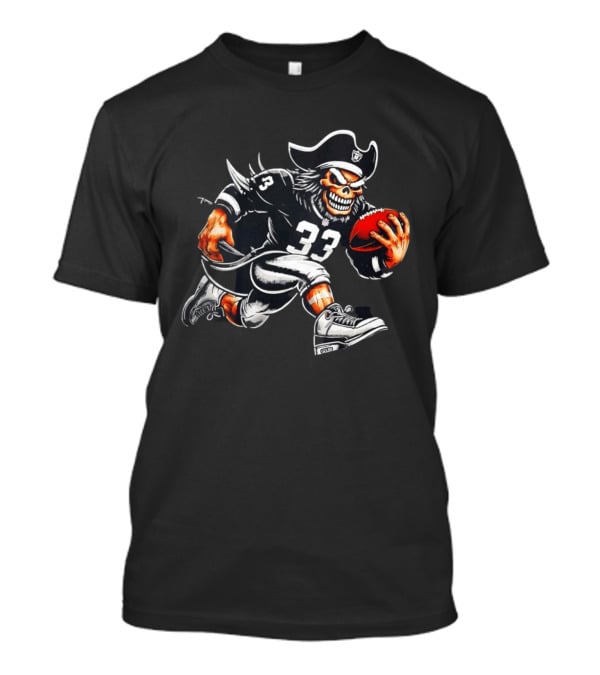 Raiders Skeleton Pirate Running With Football Number 33 T-Shirt