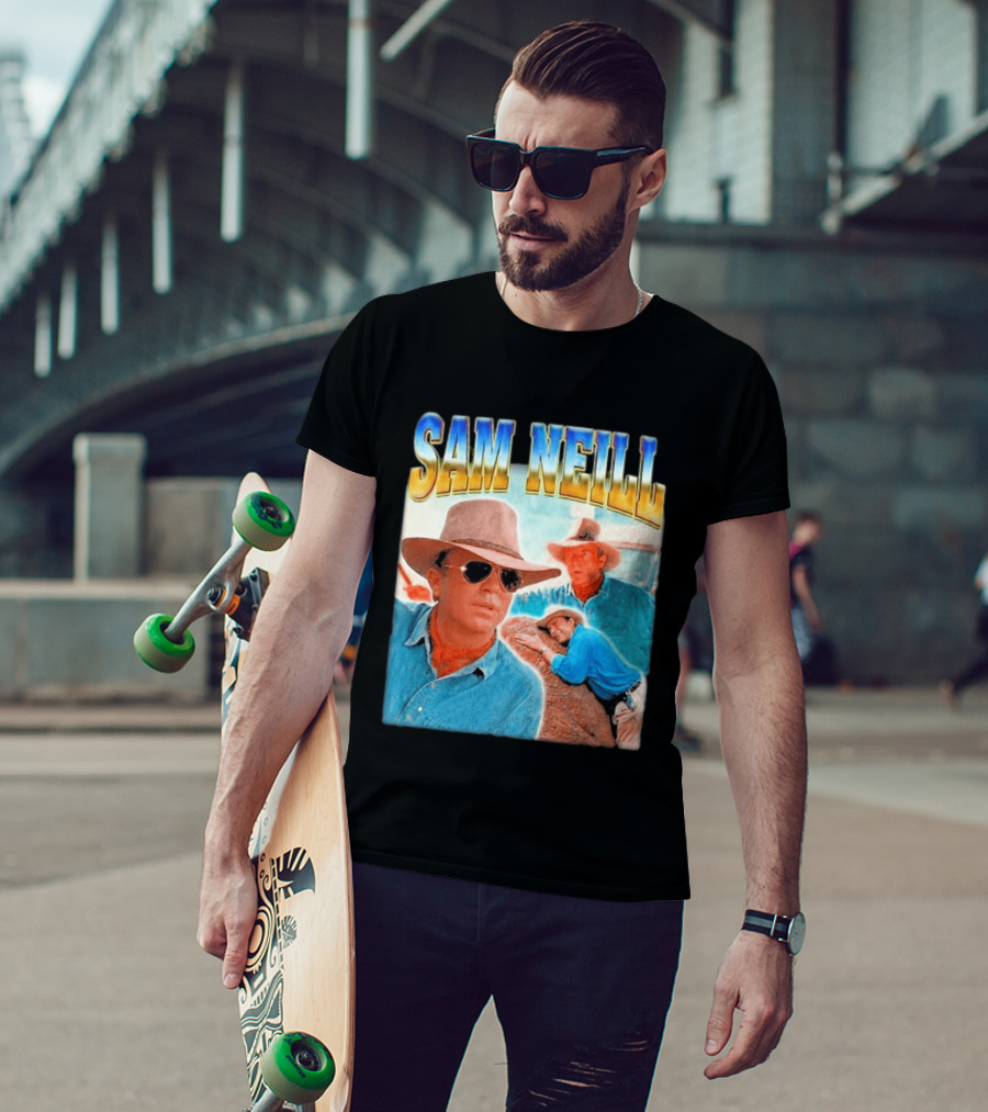 Sam Neill Cowboy Style Hat Sunglasses Denim Vintage Trendy 2026 T-Shirt