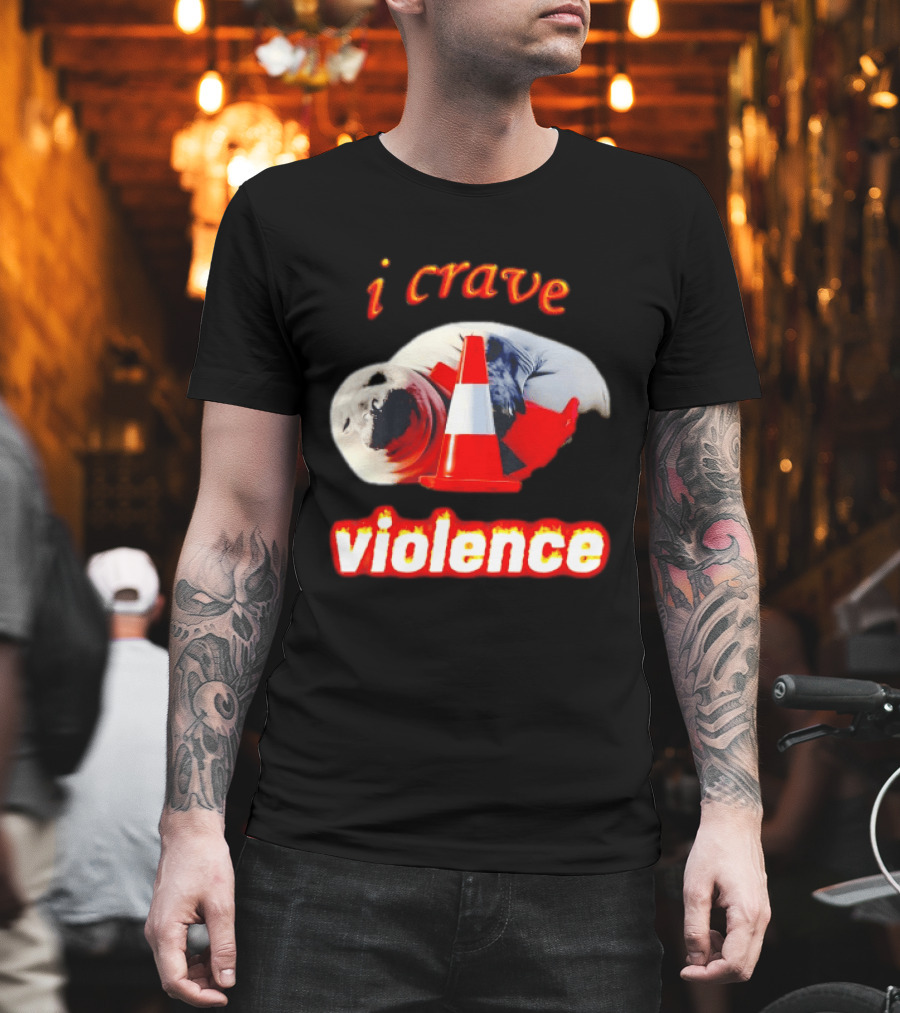 Seal With Traffic Cone I Crave Violence T-Shirt