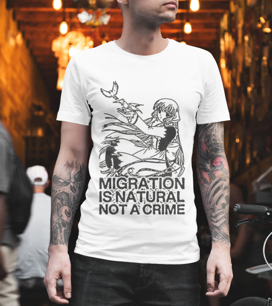 Anime Girl Releasing Birds Migration Is Natural Not A Crime T-Shirt