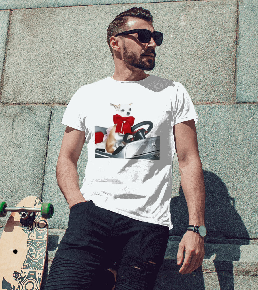 Chihuahua Puppy In Toy Car With Markgong Ribbon T-Shirt