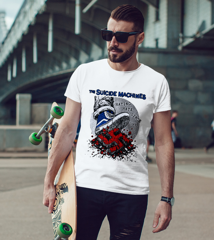 The Suicide Machines Hating Hate Since 1991 Vans Shoe Kicking Swastika T-Shirt